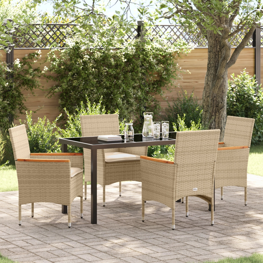 Set da Pranzo da Giardino a 5 Pezzi con Cuscini Beige in Polyrattan