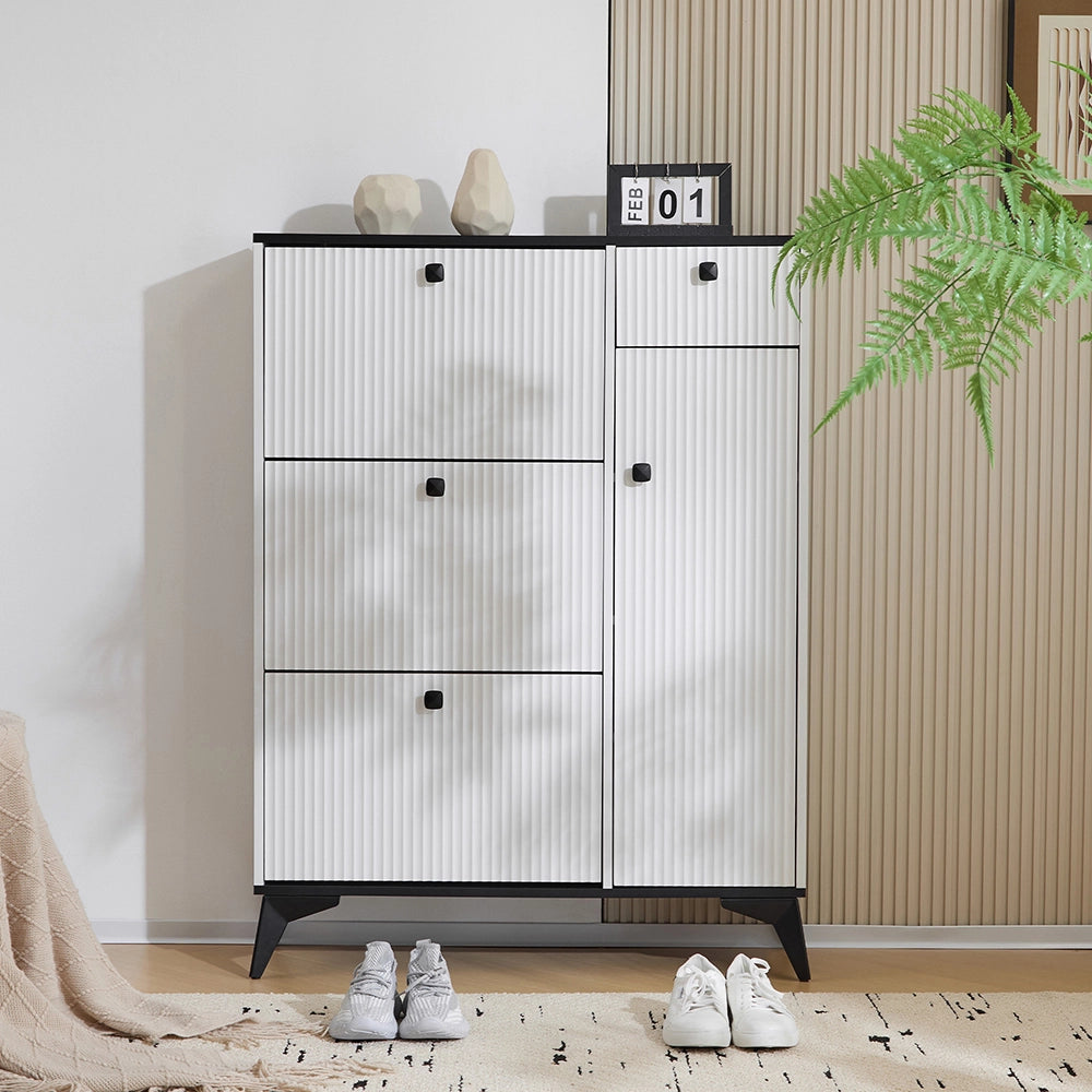 Armadio per scarpe con 3 ante - Xylo - 121x90x25 cm - Bianco - 1 cassetto e 1 porta