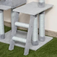 Tiragraffi Palestra per Gatti Multilivello con Casetta Scala Piattaforme, Pali in Corda di Juta, Grigio, 60.5x40x124cm