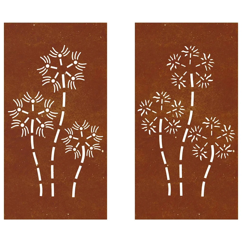 Decorazioni Muro da Giardino 2pz 105x55 cm Fiore Acciaio Corten 824487