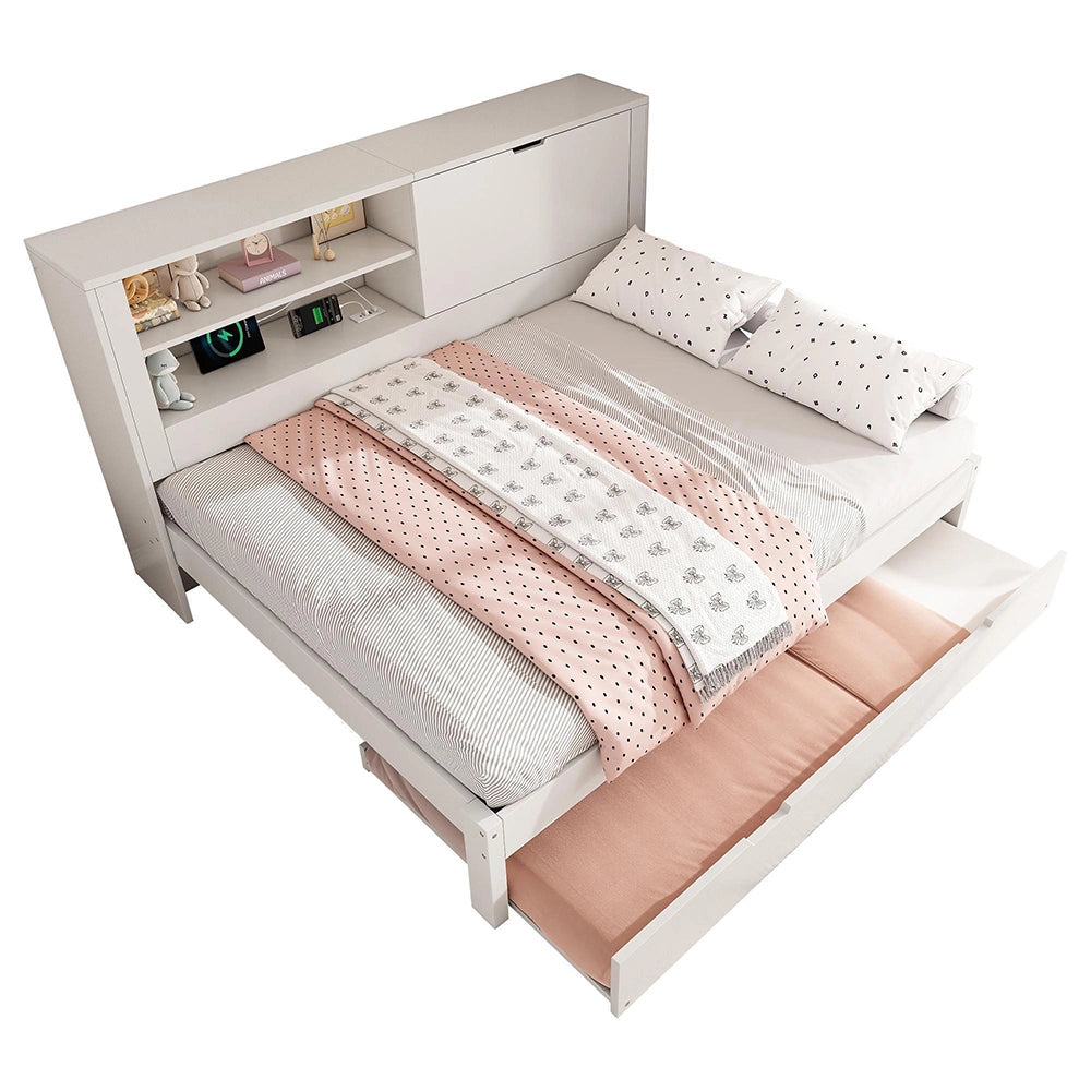 Divano letto matrimoniale - Xylo - 140¡Á190 cm - Bianco - Con letto aggiuntivo 90¡Á190, contenitore, ricarica USB/USB-C