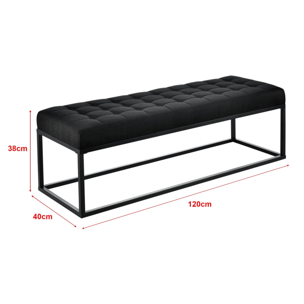 Sgabello/panca imbottito con gambe in metallo e rivestimento in tessuto 120 cm nero 03_0006273