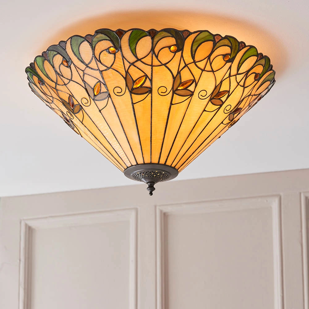 Plafoniera Tiffany vetro ambra fiori 2xE27 JAMELIA