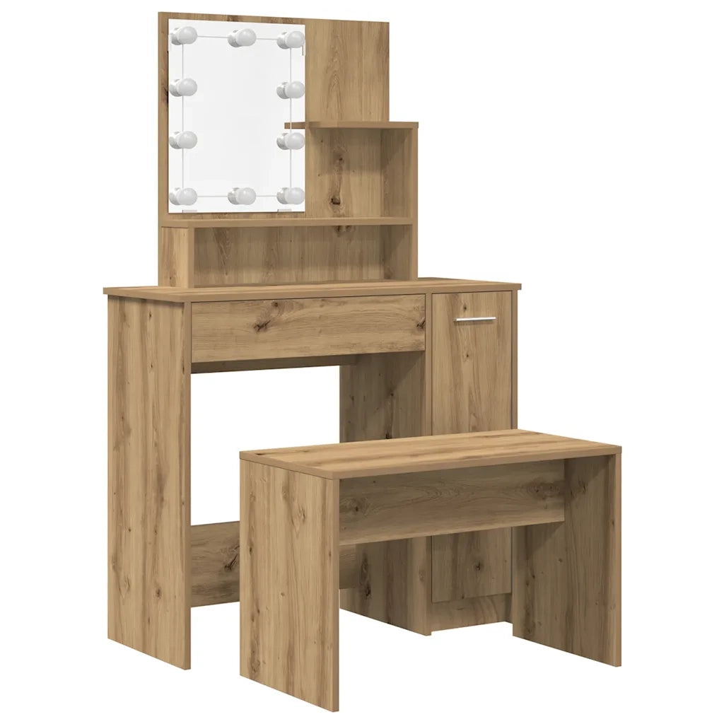 Set Toeletta con LED Rovere Artigianale in Legno Multistrato