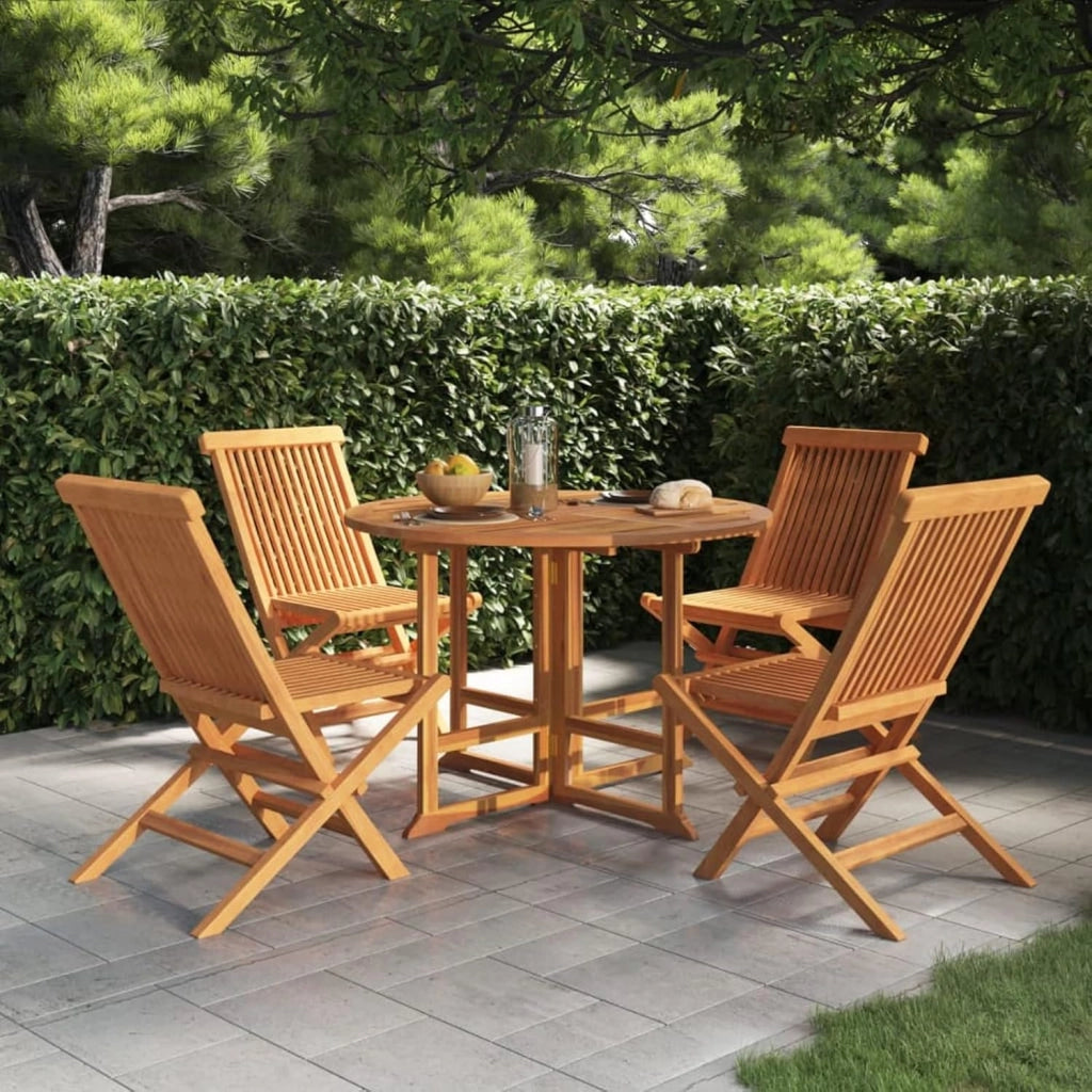 LAPOOH Set da pranzo da giardino pieghevole, set da 5 pezzi, tavolo e sedie da giardino, mobili da giardino, giardino, set da giardino, terrazza esterna, mobili da giardino in teak