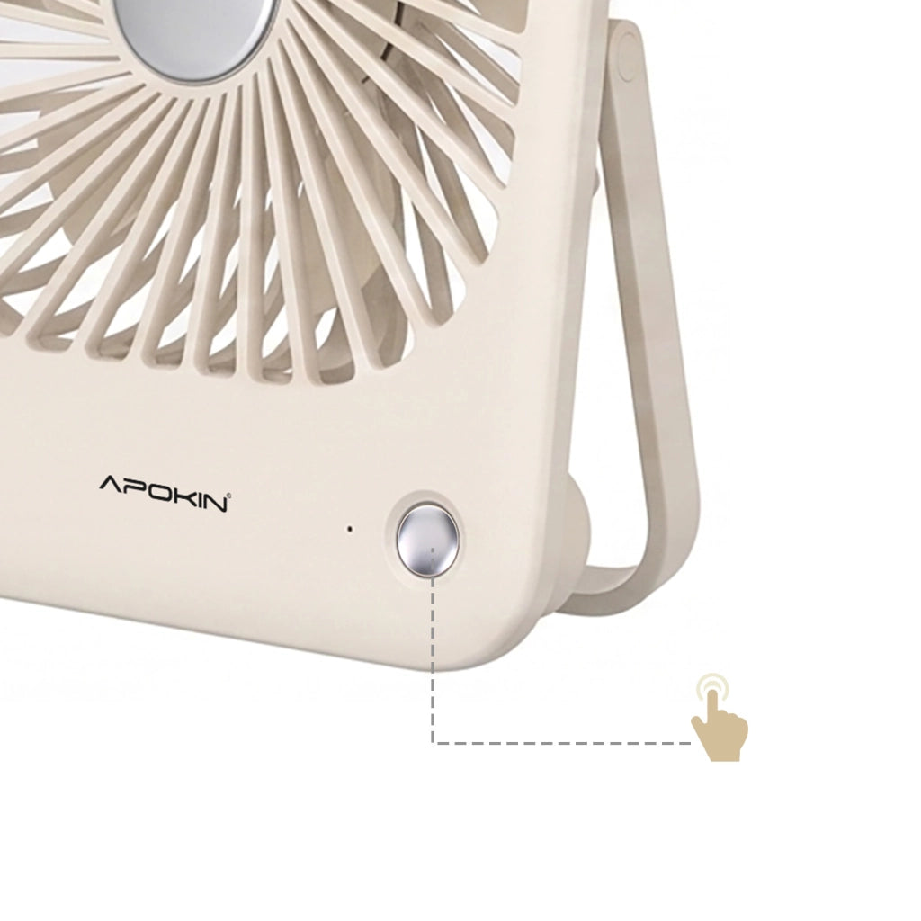 Ventilatore da Tavolo 3 Velocità Ricaricabile USB-C con Supporto Inclinabile Bianco Apokin