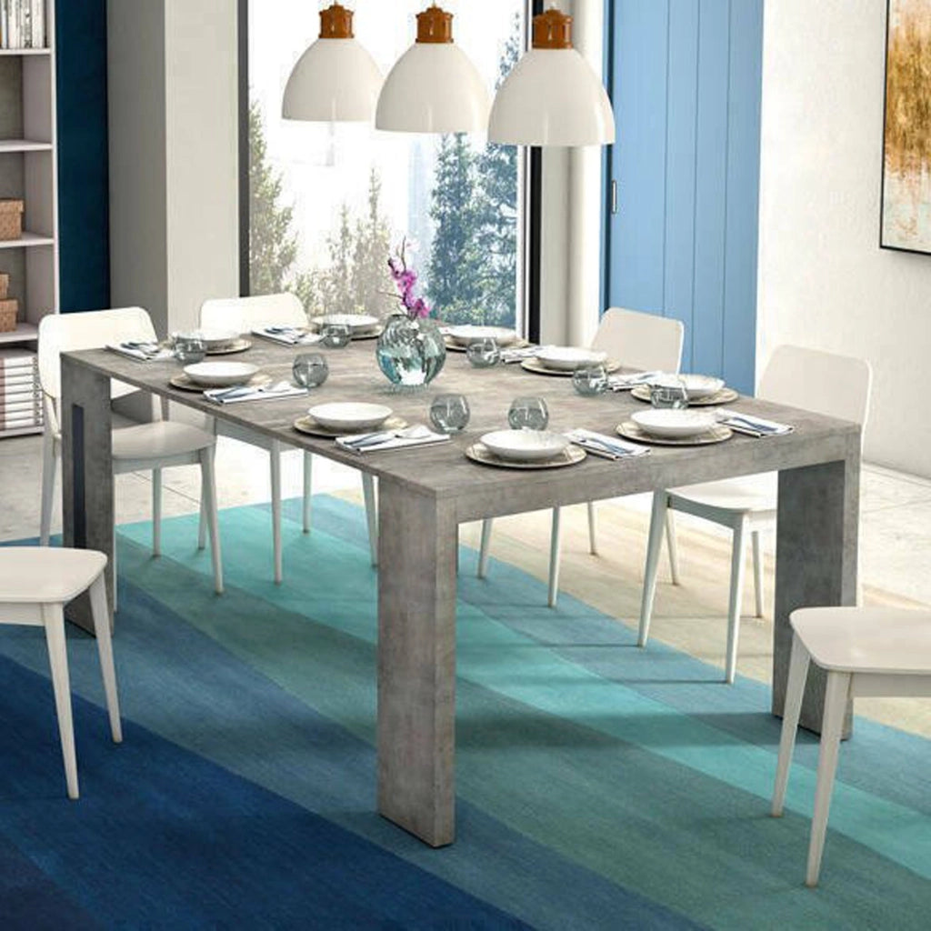 Tavolo allungabile Akam, Tavolo da pranzo estensibile, Consolle multiuso con allunghe, Made in Italy, Cm 186x80h76, Cemento