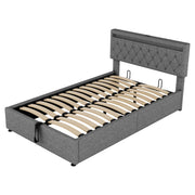 Letto contenitore matrimoniale 140×200 cm con LED; USB e Type-C; sollevabile; senza materasso; grigio