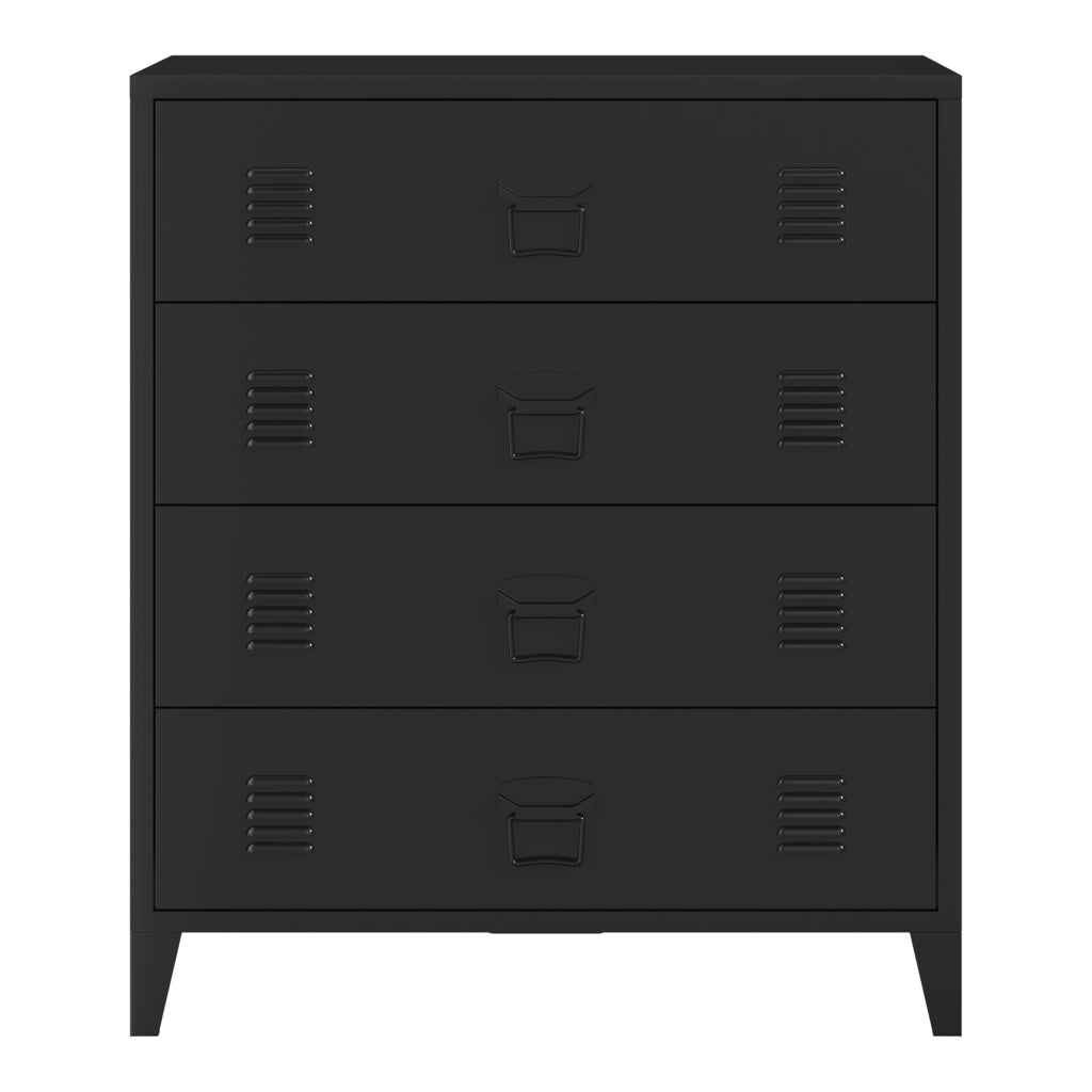 Cassettiera Hämeenlinna Comò in Acciaio con 4 Cassetti 92 x 80 x 40 cm Nero [en.casa]
