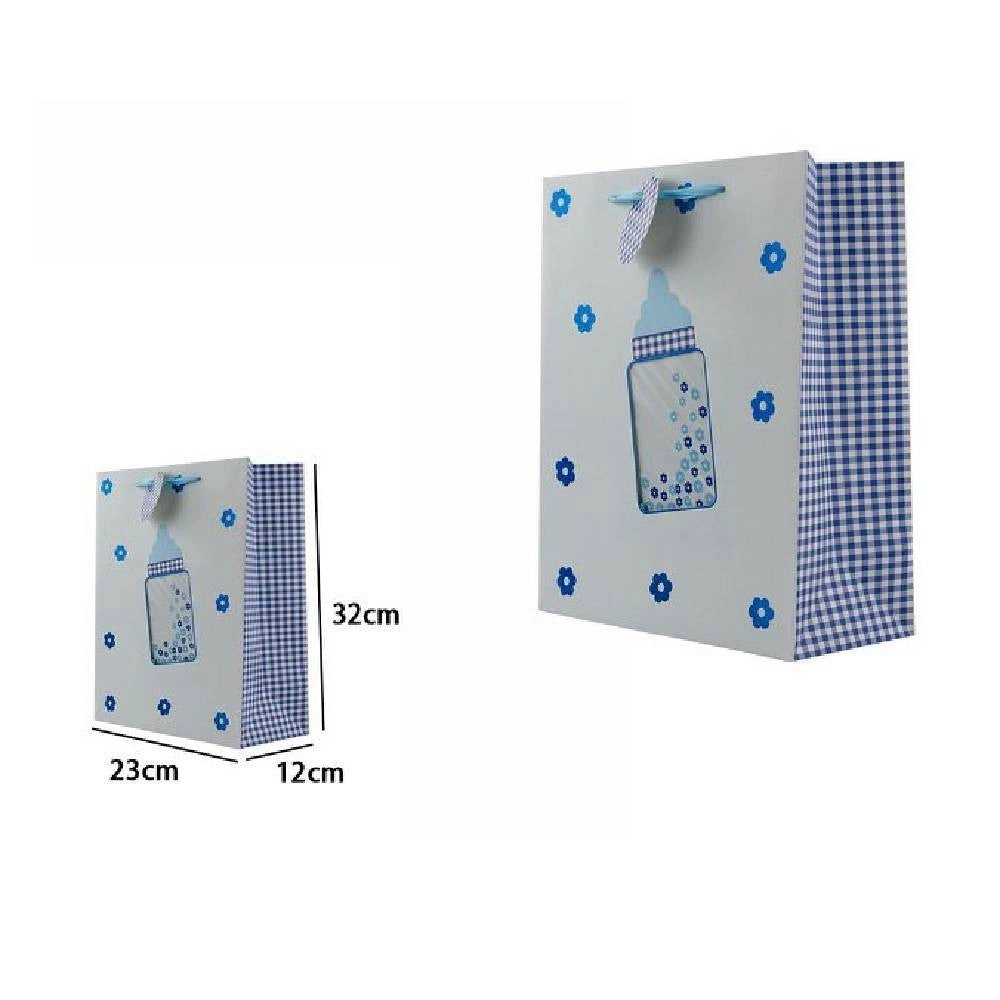 Trade Shop - Set 3 Buste Da Regalo 26x32x12cm Fantasia Biberon Maschio Femmina Nascita 65913 -