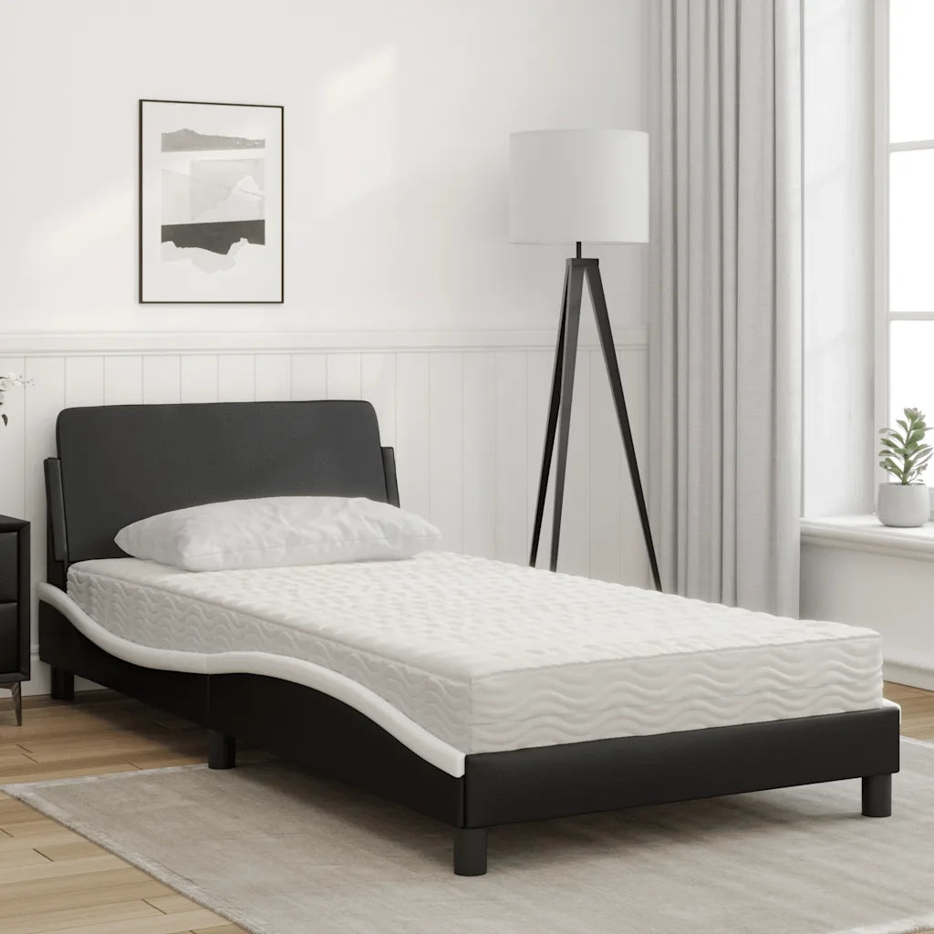 Letto con Materasso-Struttura Letto con Materasso Dover Nero e Bianco 100x200 cm in Similpelle