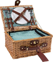 Carrello picnic per 2 persone - compartimento isoterma - cestino di paglia - verde/bianco