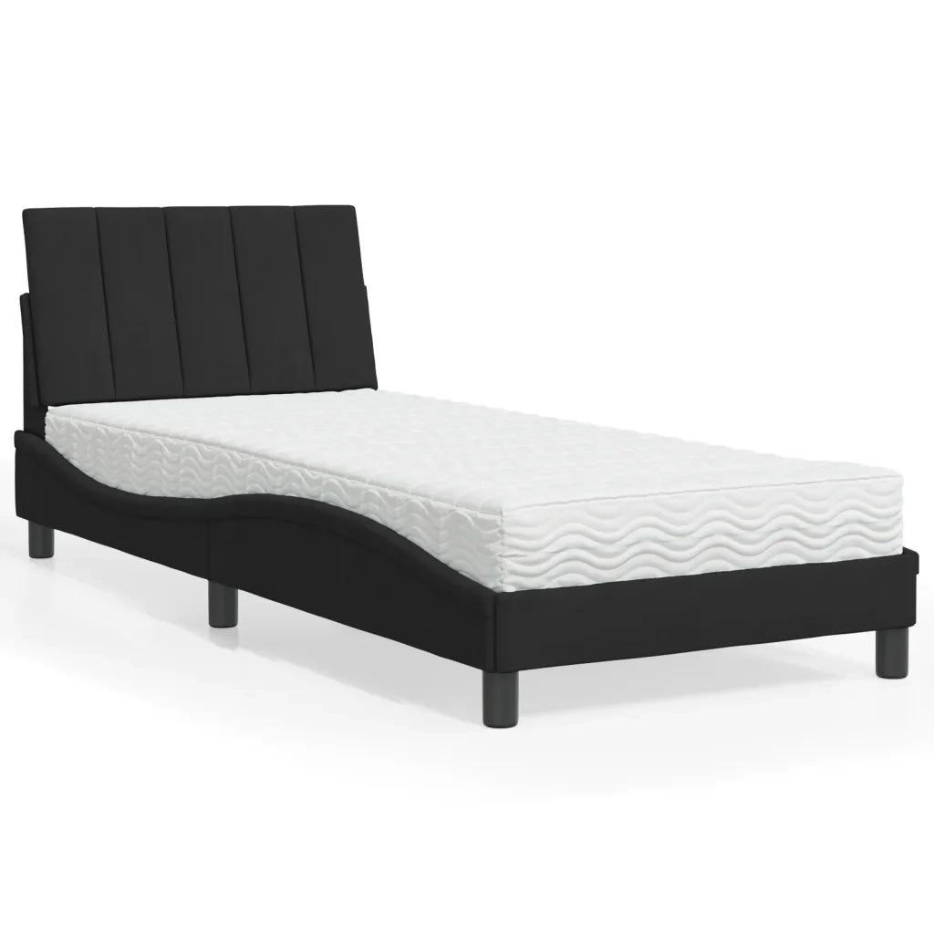 Letto con Materasso-Struttura Letto con Materasso Hanko Nero 80x200 cm in Velluto