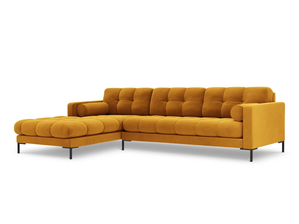 Cosmopolitan Design - Divano angolare sinistro "Bali" 5 posti in velluto giallo 