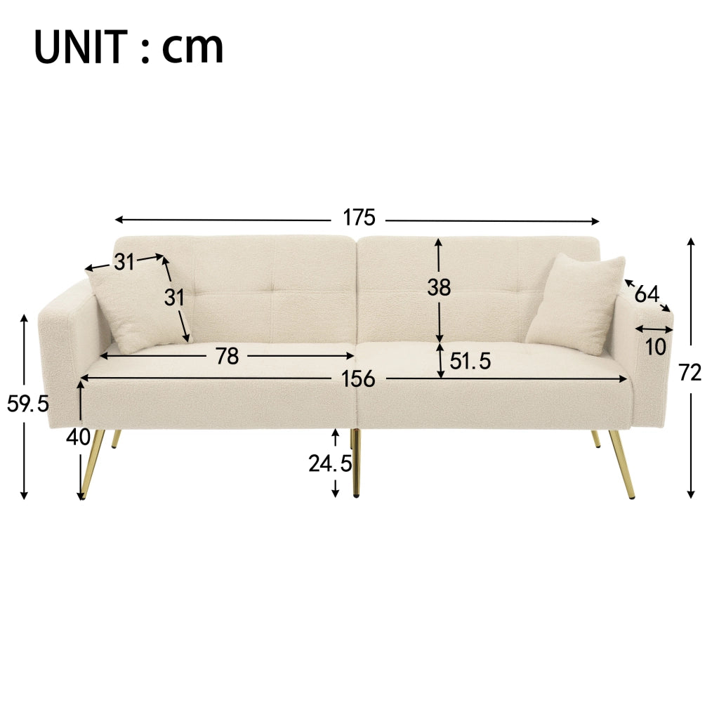 DIVANO LETTO reclinabile 175x64x72 cm Sherpa beige con tasche laterali