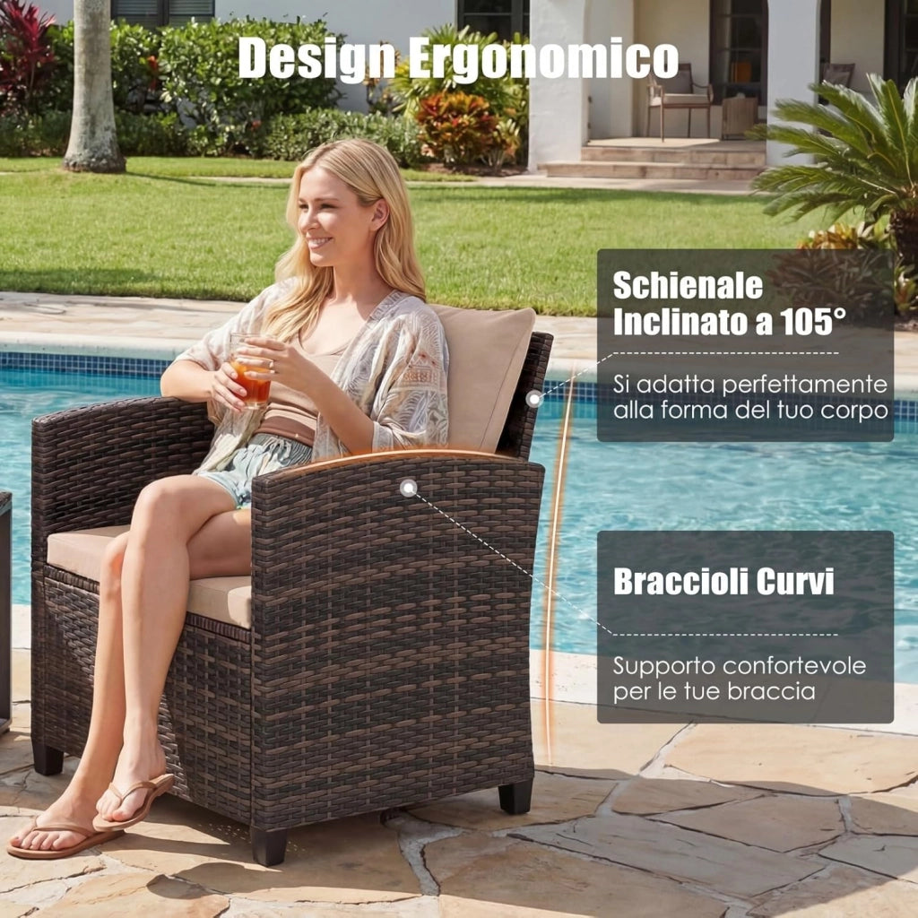 Set Mobili da Giardino 3 Pezzi, Salotto da Esterno in Rattan PE con 2 Poltrone e 1 Tavolino in Vetro Temperato, Set da Conversazione con Cuscini Sfoderabili per Patio (giallo, Modello 5)