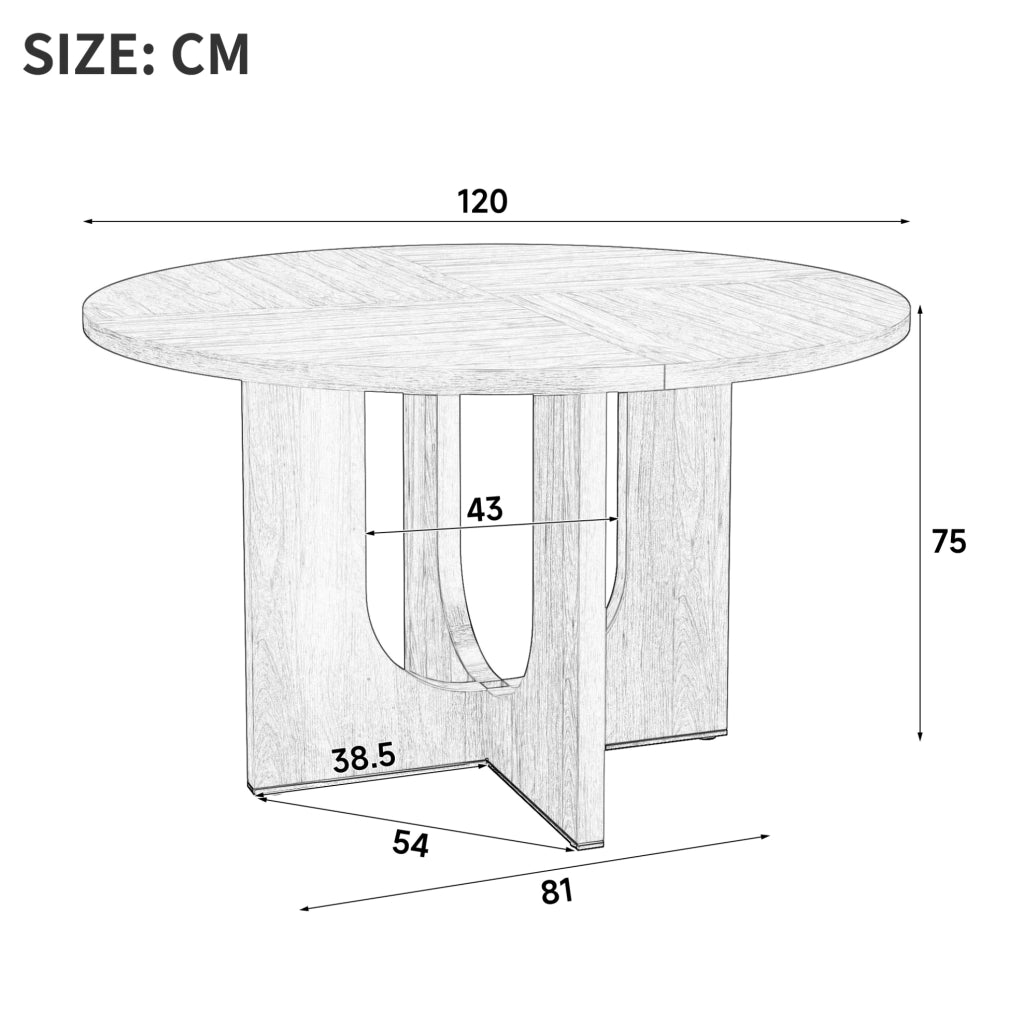 Tavolo da pranzo rotondo 120 cm per 4-6 persone; design scandinavo in MDF; rovere
