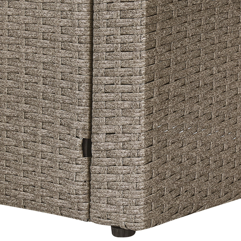 Divano ad angolo da giardino Set grigio Rattan Sintetico Taupe Cuscini Divano a 5 posti Tavolo 2 ottomani Set da pranzo all'aperto