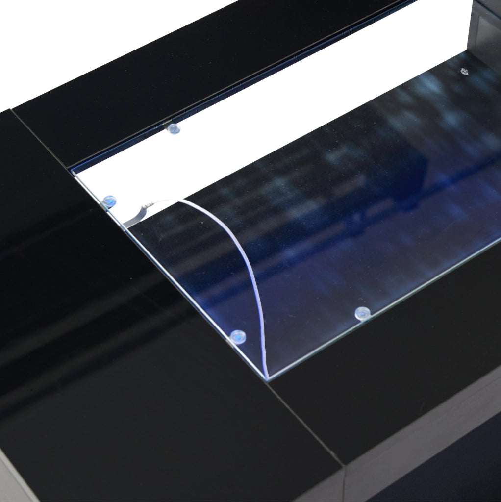 Tavolino da salotto nero con luci LED e doppio piano