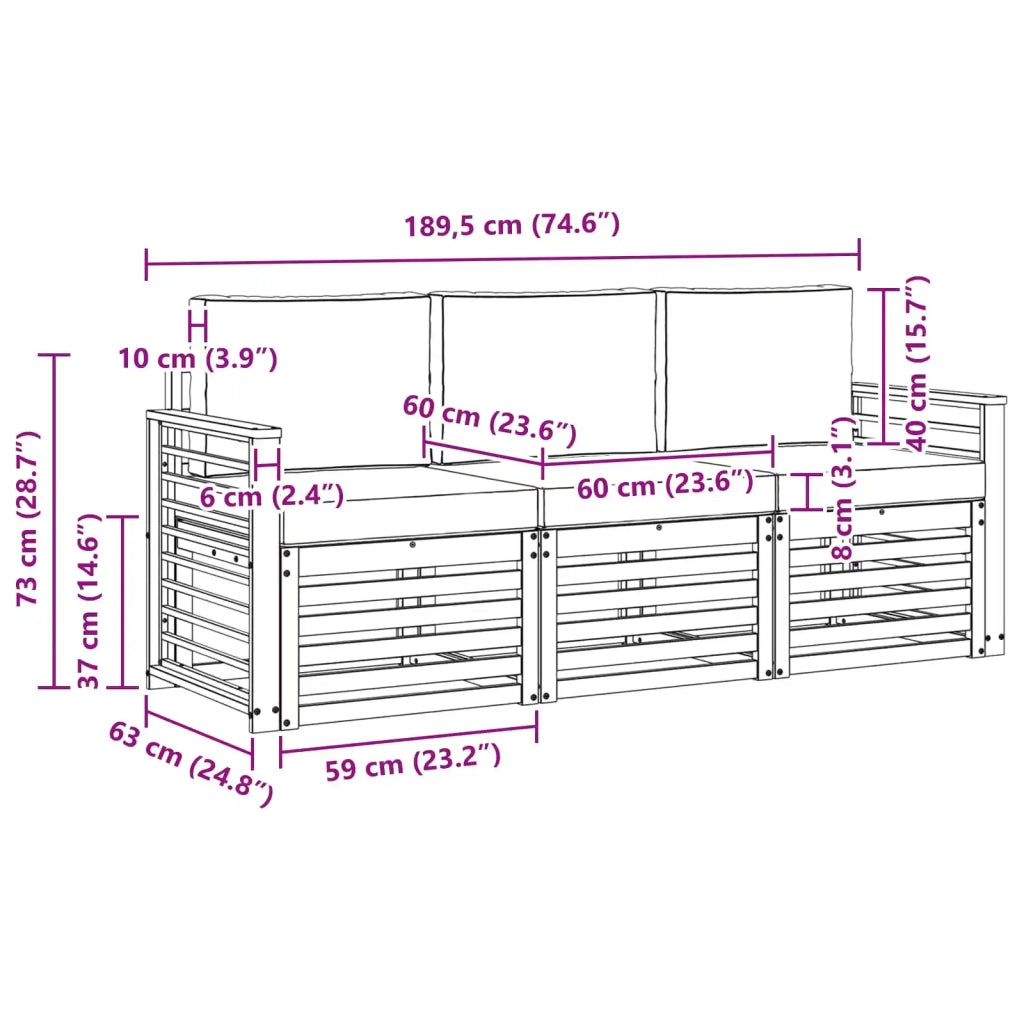 Set divani con cuscino 3 pcs Grigio Naturale e Chiaro 3374301