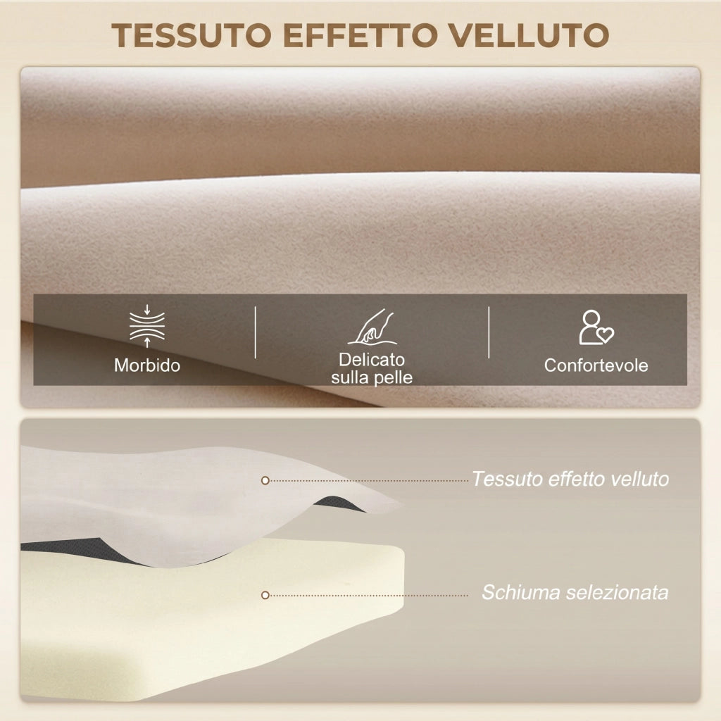 Divano Letto 3 Posti in Tessuto Effetto Velluto con Schienale Regolabile e Cuscini ¨C Zephmum ¨C 102x73x81 cm Beige