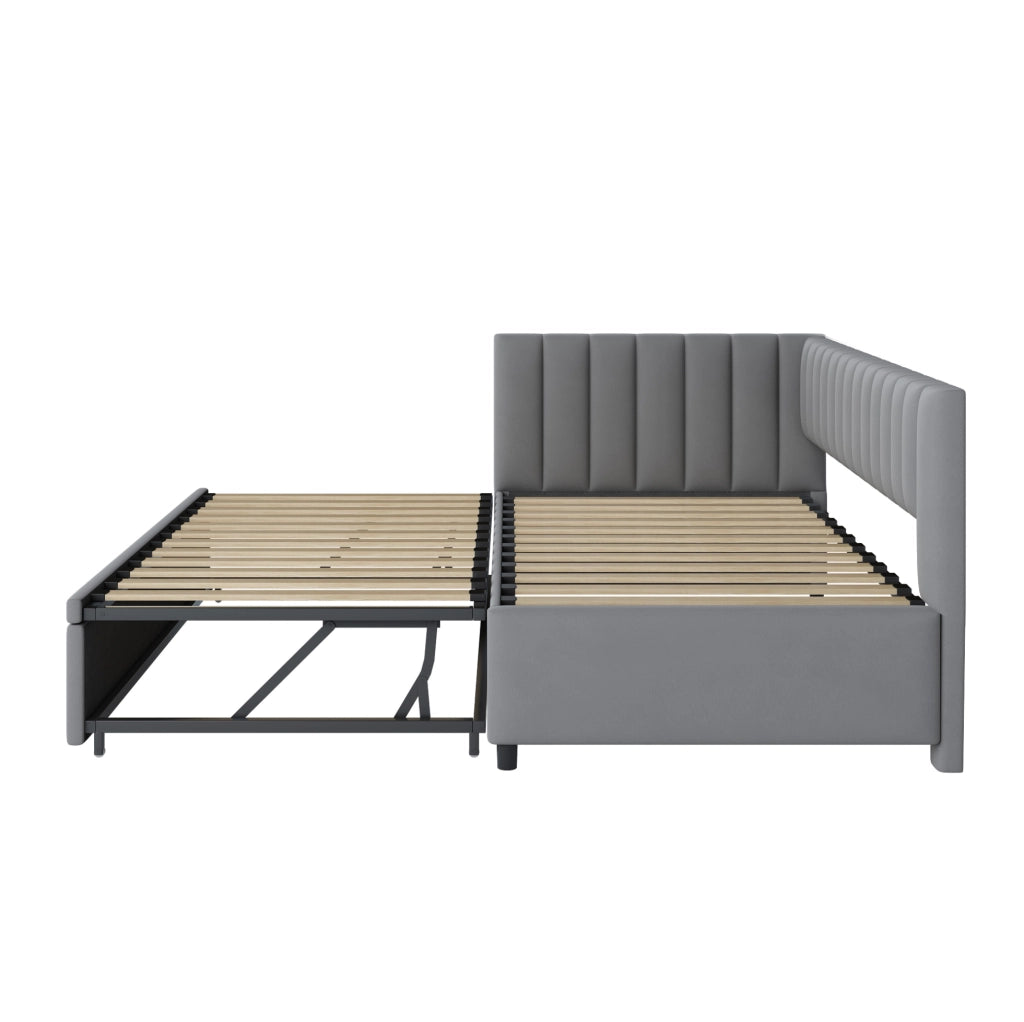 Divano letto angolare L con letto estraibile 90x200 cm in velluto grigio