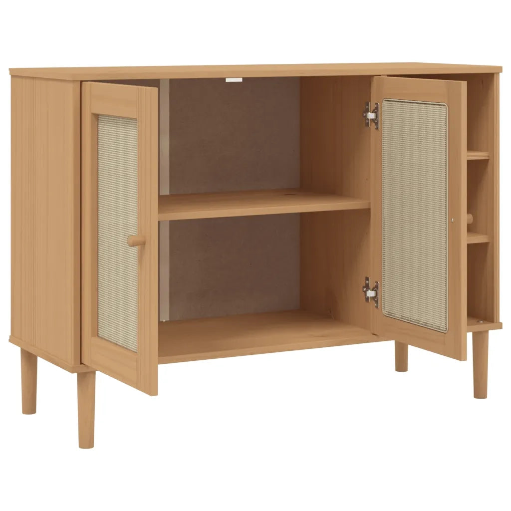 Credenza | Madia | Buffet da pranzo | Armadio da pranzo SENJA Aspetto Rattan 112x40x80 cm Legno Massello Pino