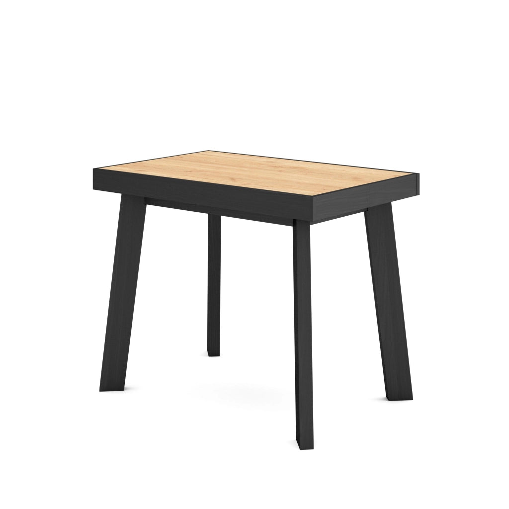 Consolle allungabile, 140x90x73cm, Per 6 persone, Gambe in legno, colore Rovere e nero RF3034