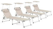 Set 4 Lettini Prendisole da Giardino con Tettuccio 58x193x76 cm in Alluminio Cayo Grigio Ghiaccio