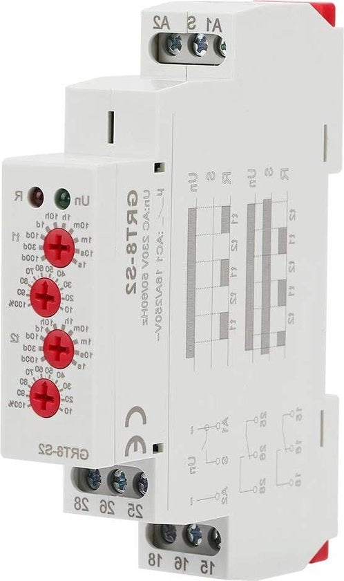 Relais di ripetizione del ciclo GRT8-S2 Timer ciclico mini-asimmetrico AAN-UIT AC-DC 12-240V Interruttore a scheda DIN durata prolungata.