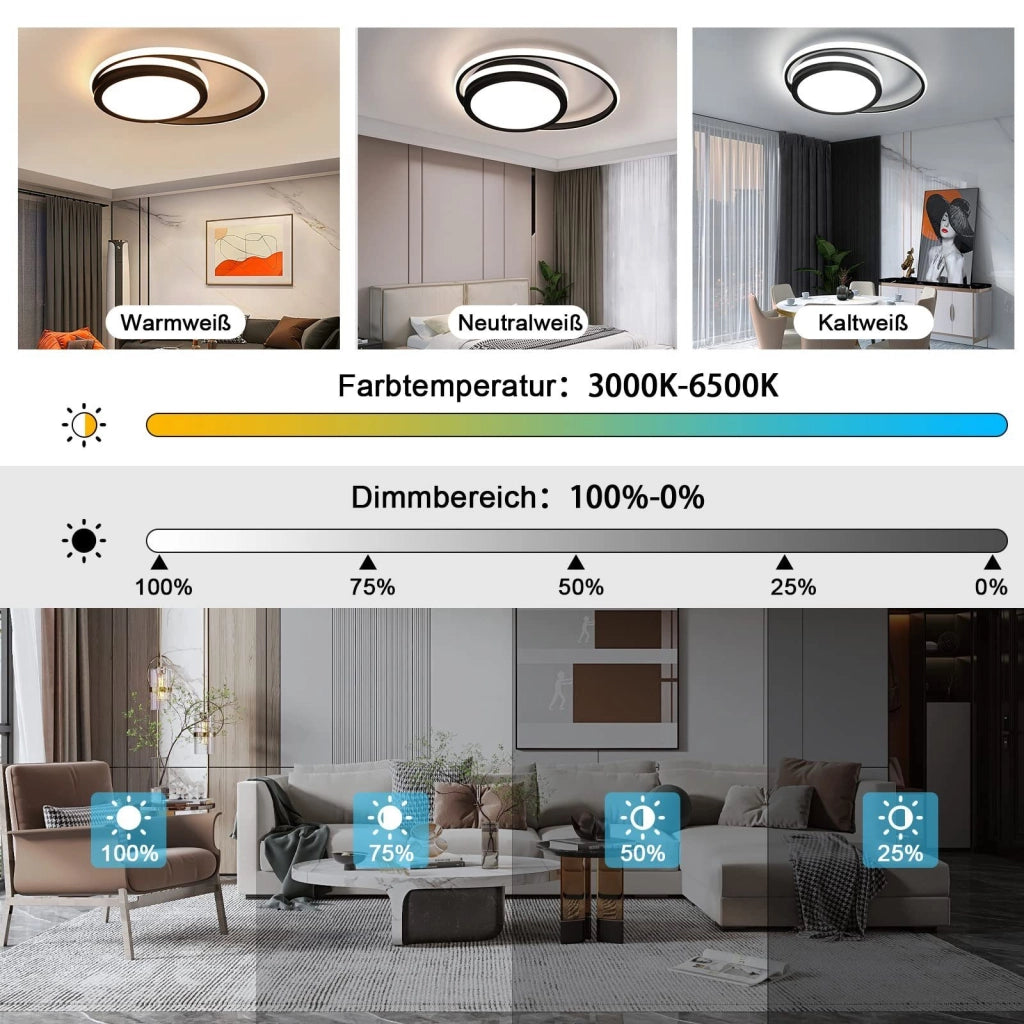 ZMH Lampada da soffitto plafoniera LED moderna 2 anelli 56W stella telecomando