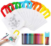 Set di sacchetti per bambini da colorare - 12 pezzi di sacchetti non tessuti - inclusi 36 colori di matite coloranti per compleanni di bambini - sacchetti da graffitare DIY.