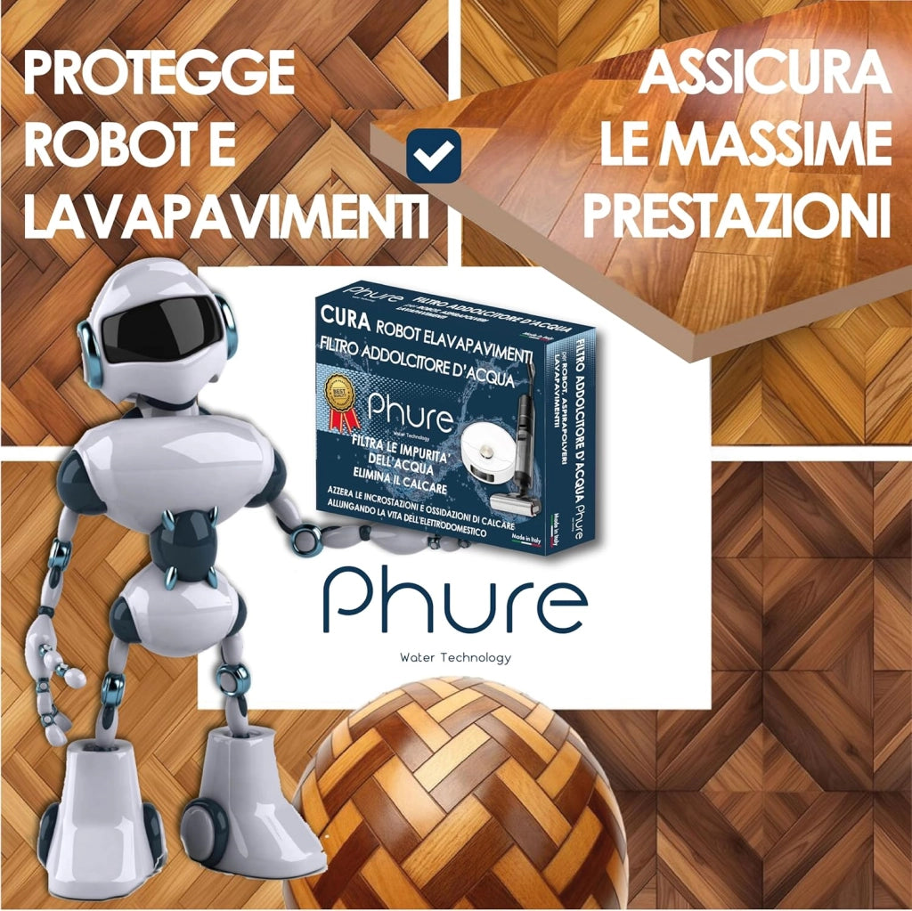 PHURE CURA ROBOT Filtro Universale Addolcitore Anticalcare per Robot Lavapavimenti, 6 Mesi di Protezione, Elimina Impurità e Calcare