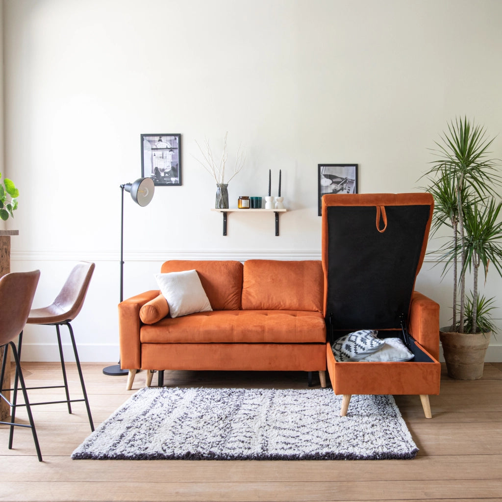 JAMESDivano letto angolare a 3 posti in velluto terracotta