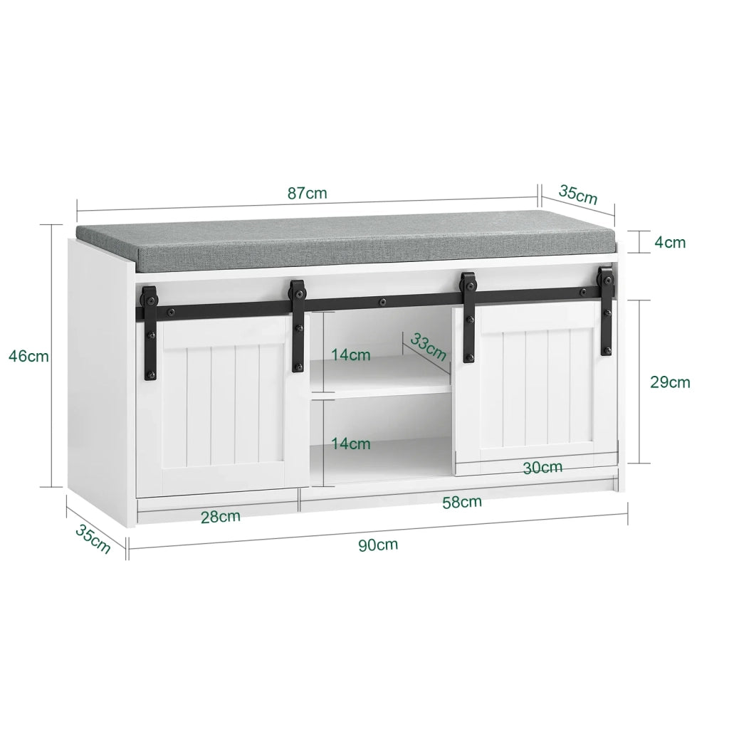 Scarpiera con seduta Panca con vano contenitore scarpiera con ante scorrevoli Bianco 90x35x46cm FSR133-K-W