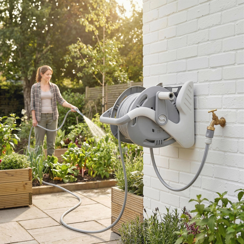 Avvolgitubo da Giardino a Muro 20+2m ¨C Xylo ¨C Grigio ? 15mm con Ugello 2 Modi