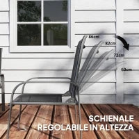 Set da Esterno 4pz con Tavolino, 2 Sedie e Divanetto con Schienale Regolabile, in Acciaio e Textilene Nero