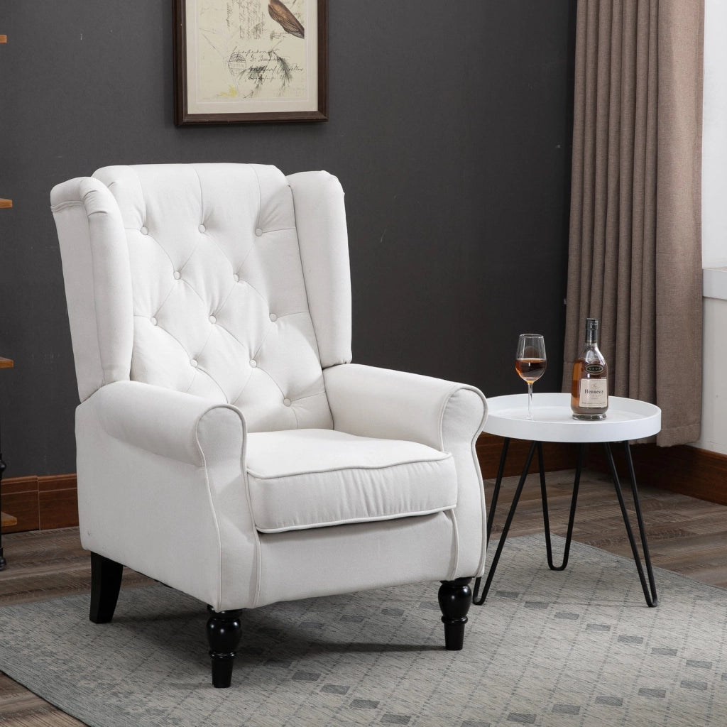 Poltrona da Salotto Imbottita 74x86x102cm in Tessuto con Schienale Trapuntato Bianco Crema