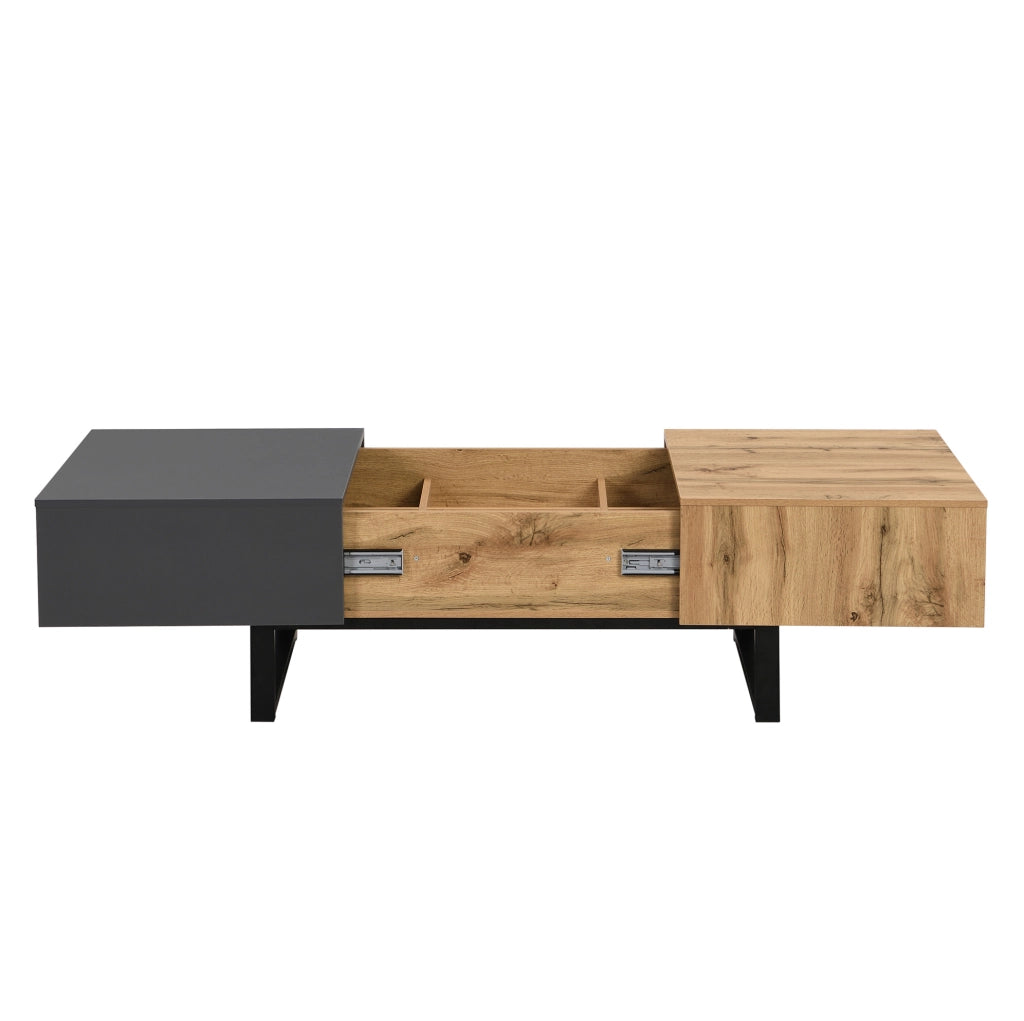Tavolino da salotto 100x40x55 cm scorrevole con scomparti; pannello truciolare naturale e antracite