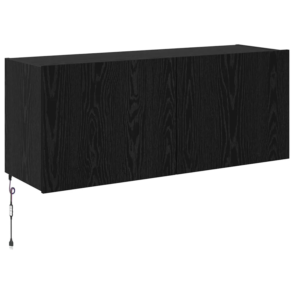 Mobile TV da parete con LED Rovere Nero 100 x 35 x 41 cm