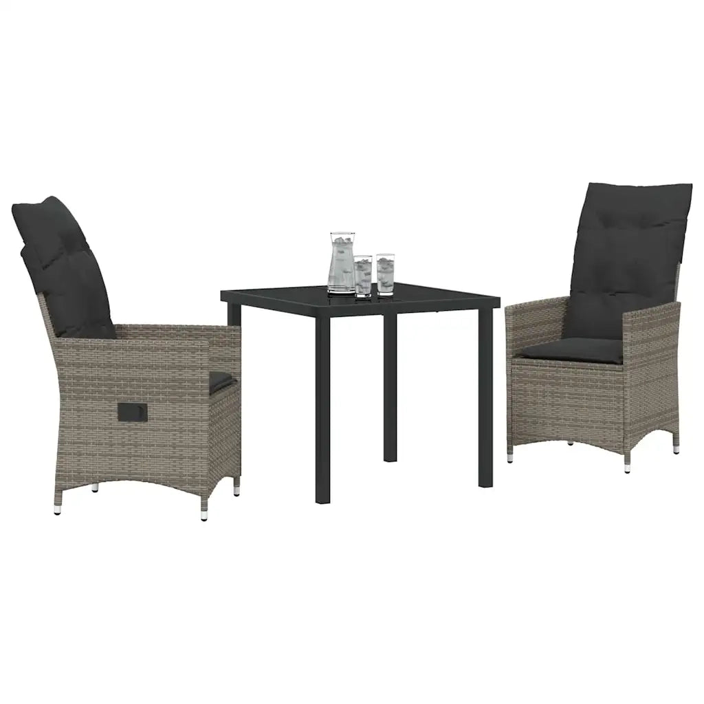 Set da Pranzo per Giardino con cuscino 3 pcs Grigio polyrattan 3379548