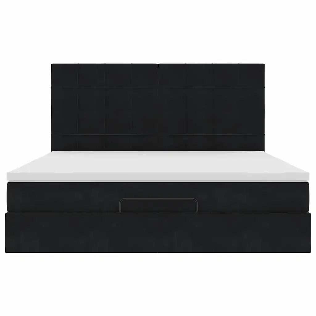 Struttura Letto Pouf con Materassi Nero 160x200 cm in Velluto 3314332