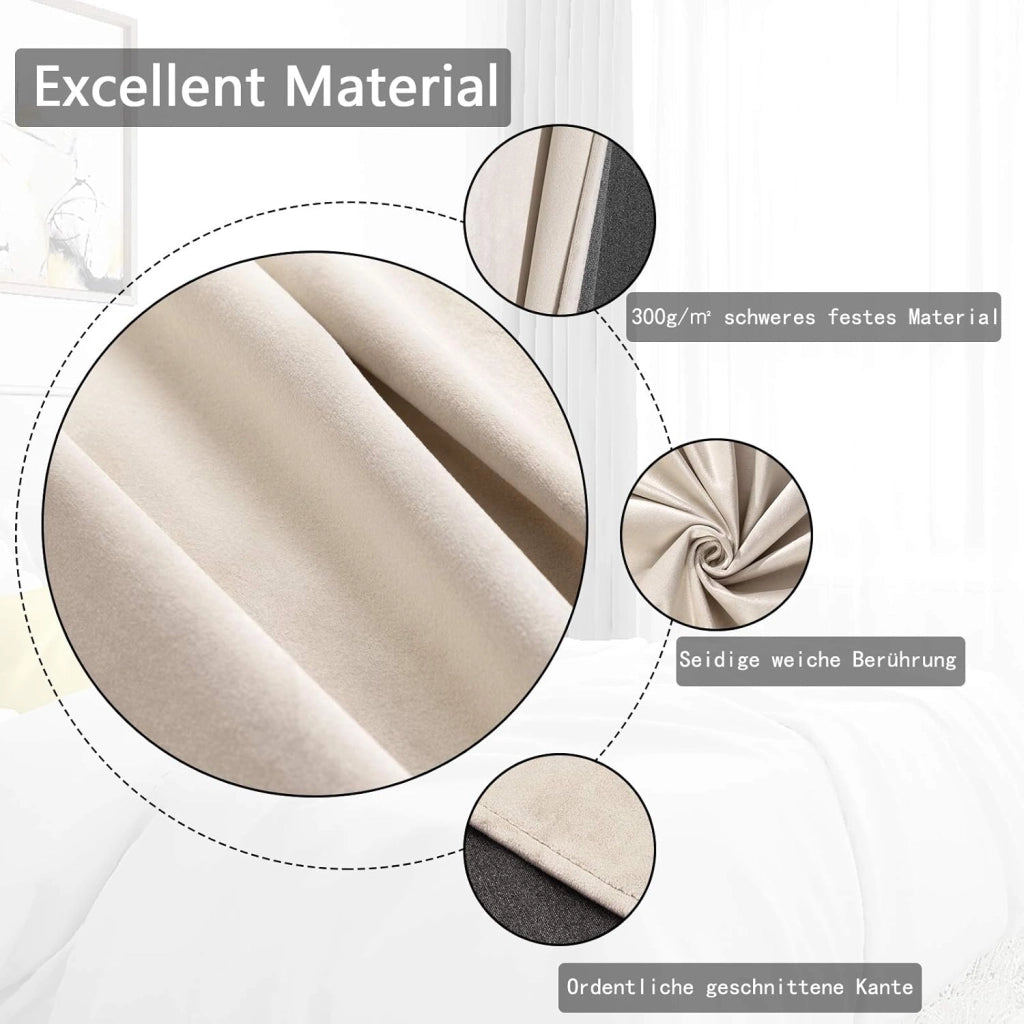 Tende Oscuranti con Occhielli Tende Termiche Opache in Velluto 300 g/m² per Soggiorno Camera da Letto 2 Pannelli Beige 140x245 cm