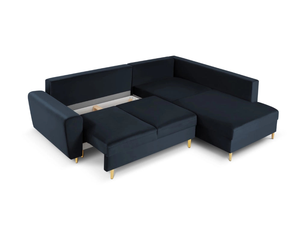 Cosmopolitan Design - Divano convertibile angolare destro con contenitore "Kyoto" 5 posti in velluto blu scuro 