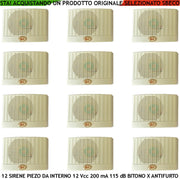 Sirena da Interno a Parete 12 Pezzi Diffusore Piezoelettrico Antifurto 115 dB Morsetti Polarizzati Alimentazione 12 Vcc Assorbimento 200 mA Melodia Bitonale A/B 1500 +/- 4000 Hz Contenitore ABS IP32