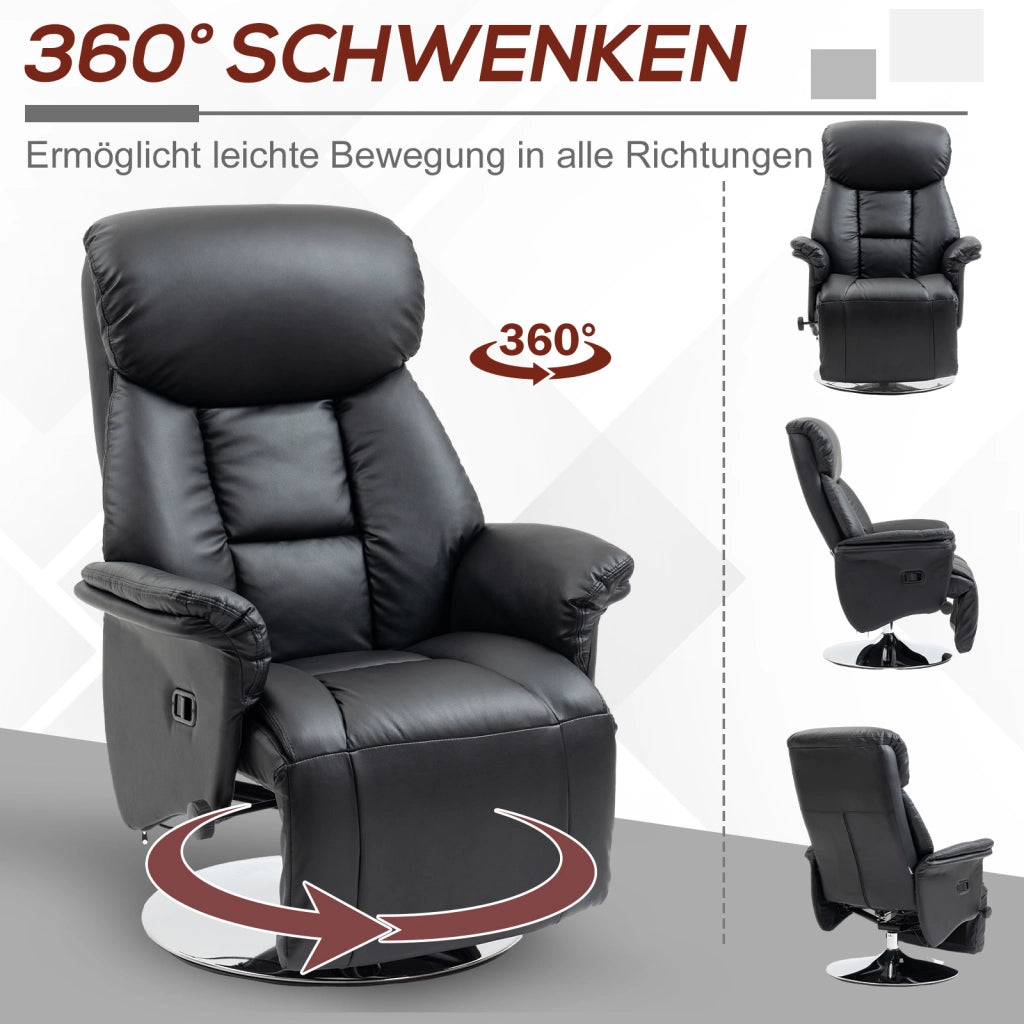 POLTRONA RELAX Girevole 360° 78x80x109 cm Pelle rigenerata Nera