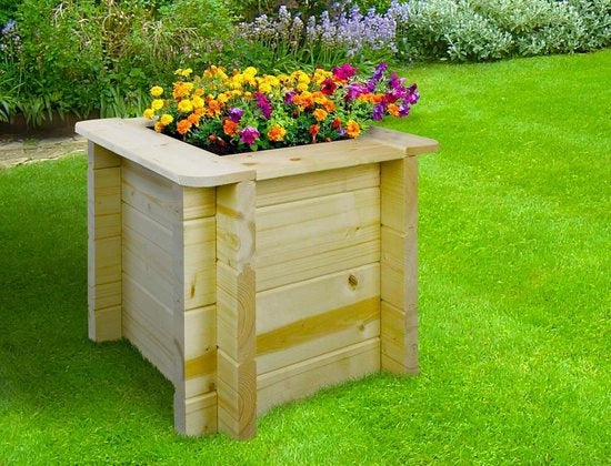 Cassa per orto all'aperto in legno - per giardino balcone terrazza - per fiori erbe verdure - legno di pino/massello 28 mm - 38x38xH35 cm - M610.