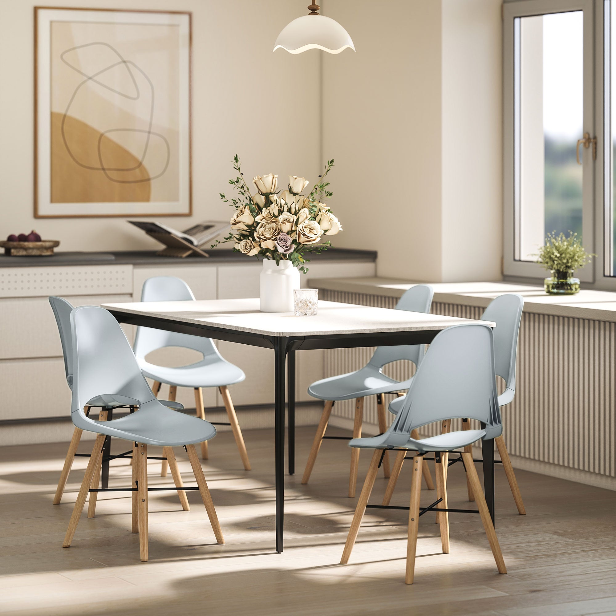 Set 2 Sedie da Pranzo in Stile Nordico con Schienale Curvato in Plastica e Legno Grigio