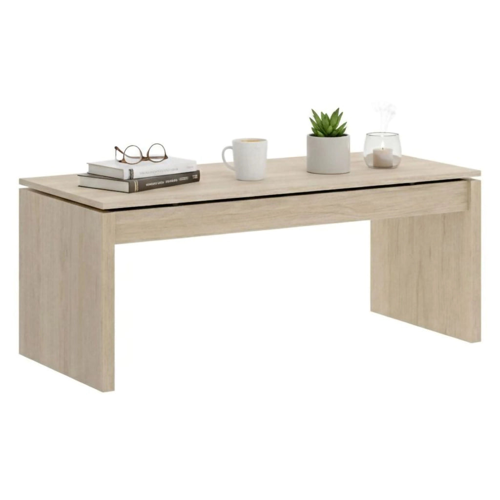 Tavolino da salotto Audi, Porta riviste da soggiorno con vano portaoggetti, Tavolo basso da caffÒ¨ elevabile, 102x50h43 cm, Rovere
