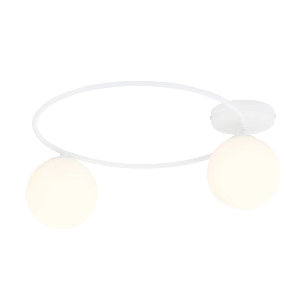 Plafoniera Minimal 2 Luci Perseo In Acciaio Bianco E Sfere In Vetro Bianco